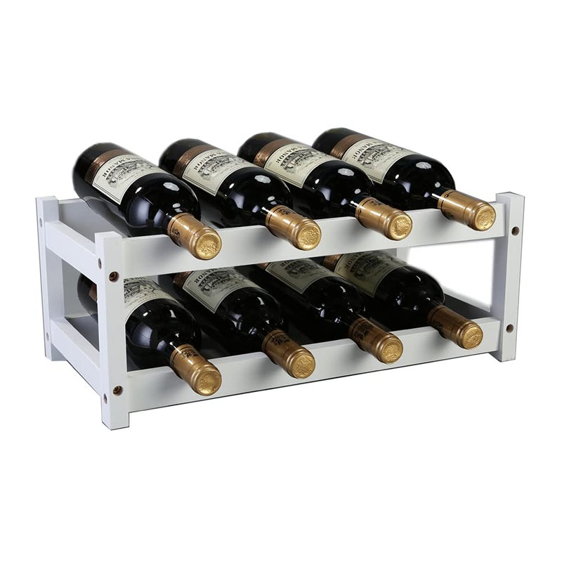 Kework Bamboo Wine Rack, 8 Bottles Tabletop Wine Holder, Free Standing Countertop Wine Storage Shelf Rack, White - Image 1